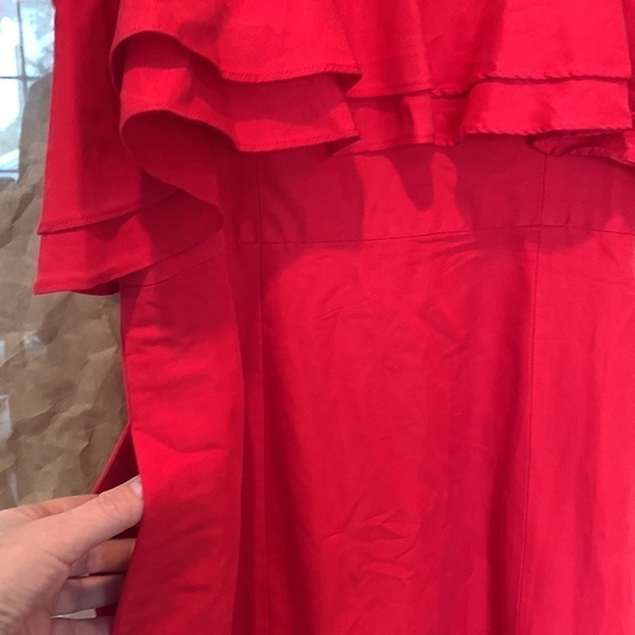 Jill Stuart | Red Frida Ruffle Hem Silk Cotton Blend Pockets Dress NWOT Size 0 - Picture 9 of 11
